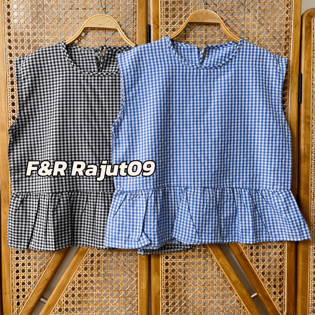 F&R Denee Vest Inner Top Stripe แขนกุดผู้หญิงลายลายสก๊อต Ruffle สไตล์เกาหลีพรีเมี่ยม
