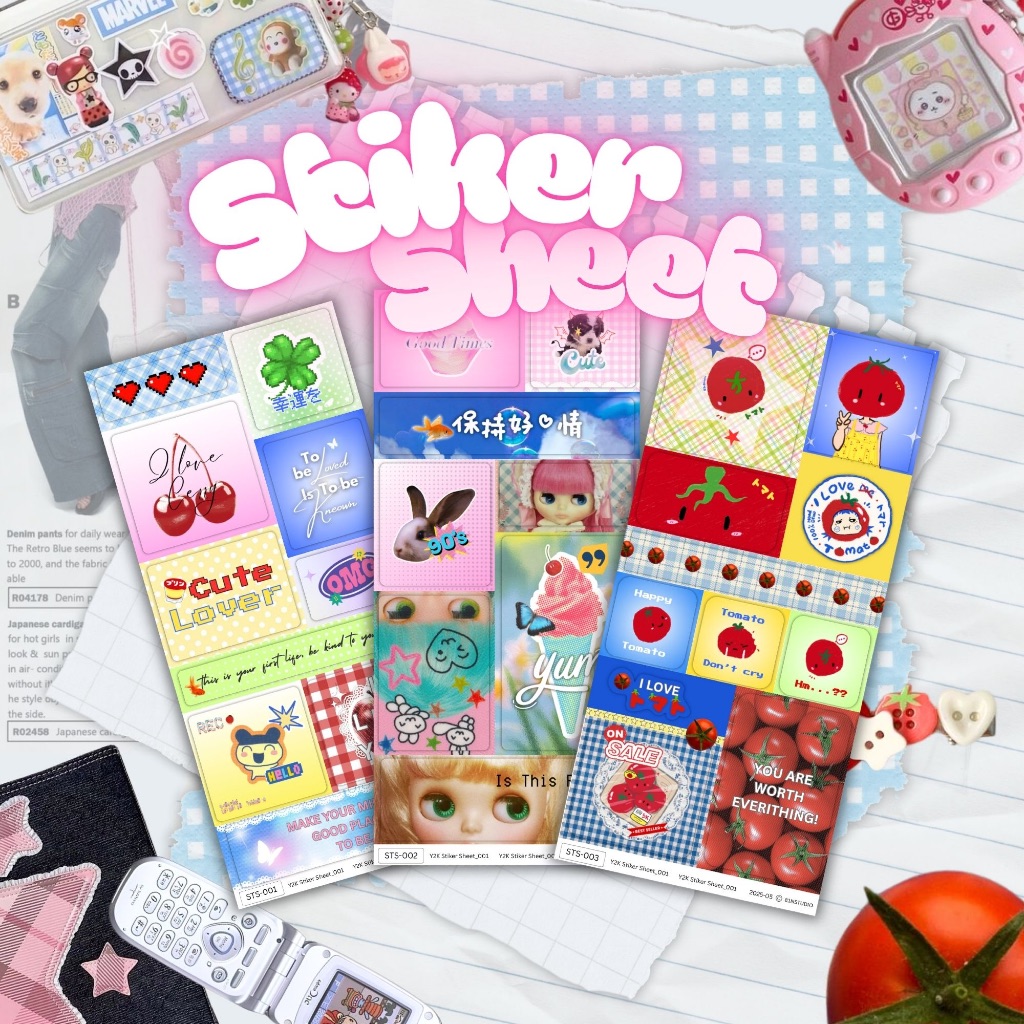 สติ๊กเกอร์ Y2k Sheet Series (SN081) | ซีรีส์ 2000s | สติ๊กเกอร์ Deco Planner โดย 81nStudio