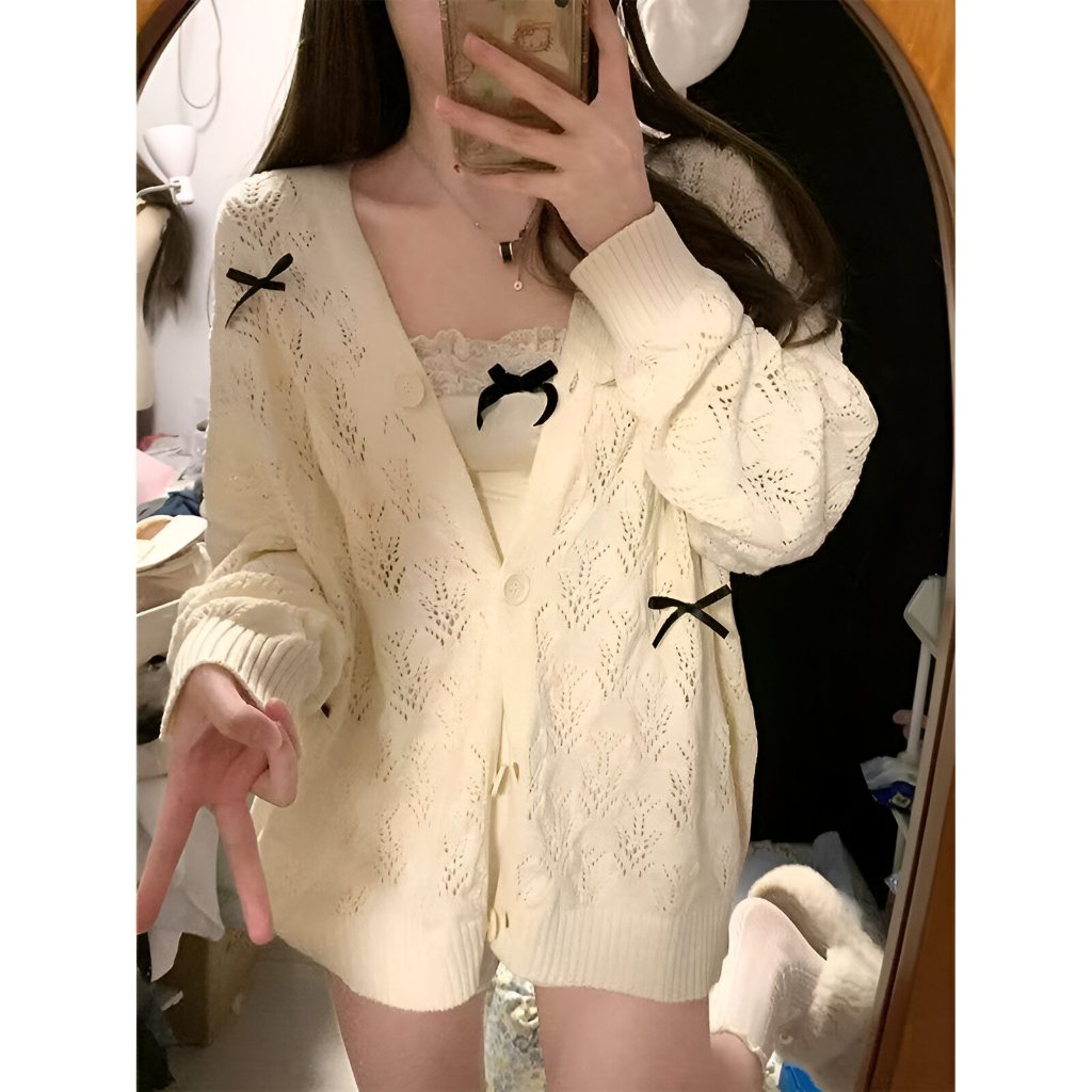 66TT Dress Darling MNHWP5019 คาร์ดิแกนสเวตเตอร์ Accent Sweet Ribbon