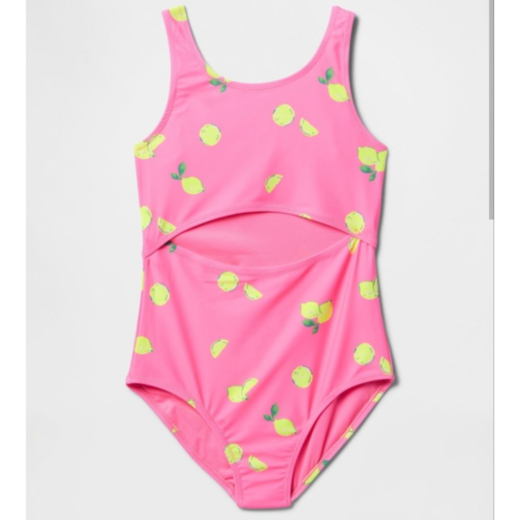 GAP KIDS CUTOUT SWIM ONEPIECE PRINTED PINK LEMON M (8-9 YEARS) CODE D5