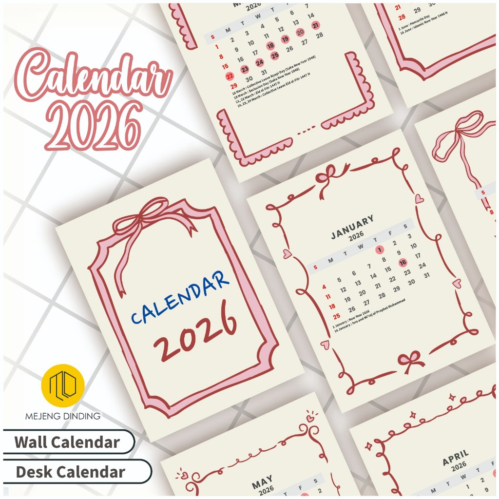 2026 ปฏิทินCoquette Feminine Motif 2- 2026 ปฏิทิน - 2026 Aesthetic Wall Calendar A6 A5 A3+ ขนาด / 20