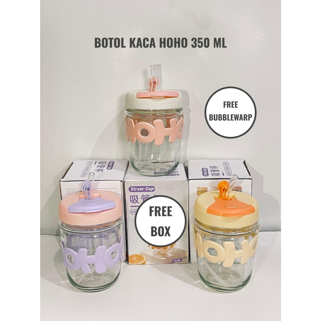 HOHO แก้วแก้วขวด HOHO 350 ML พร้อมกล่องฟรี & BUBBLEWRAP เหมาะสําหรับทุกวันเครื่องครัวขวดน้ํา