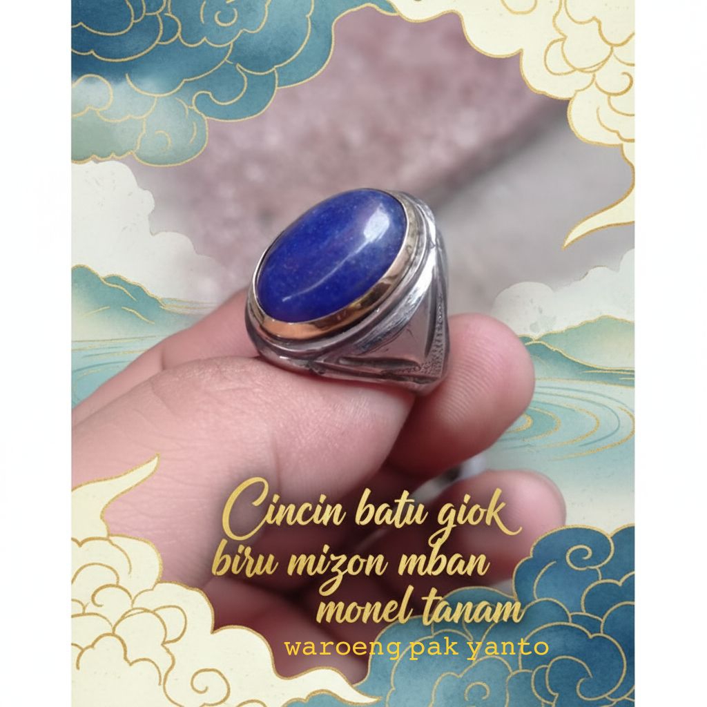 แหวนหยกสีน้ําเงิน mizone mban monel ฝังป้องกันการซีดจางป้องกันสนิม