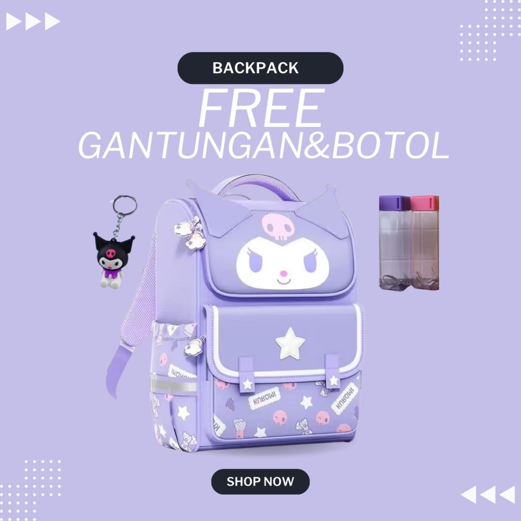 GIRLS SCHOOL BAG KUROMI BACKPACK ใหม่ล่าสุดหมวกขนาดใหญ่สําหรับ TEENAGE GIRLS 2026