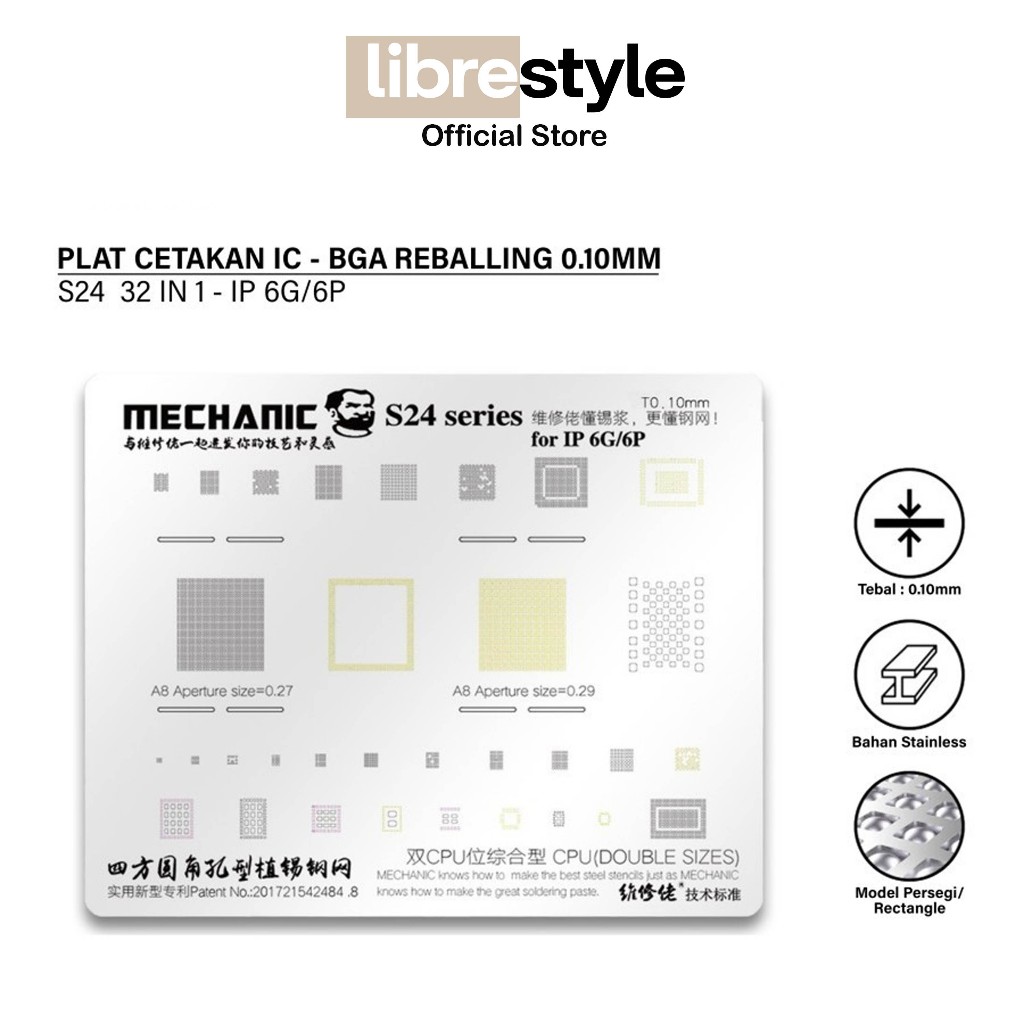 HP MECHANIC S24 0.10MM IC MOLD [32 IN 1] สําหรับ IPHONE 6G/6P ORIGINAL – PRECISION IC REBALL MOLD สํ