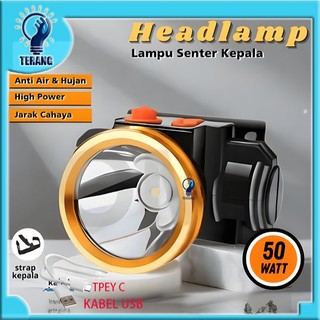 Lampu Senter Kepala LED 35W 50W Anti Air Camping Senter Camping