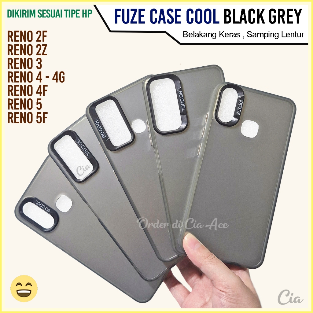 Fuze Case Cool BLACK GREY Reno 2F 2Z 3 4 4F 5 5F IMD Hybrid Hardcase TPU Plong BLACK GREY Chrome