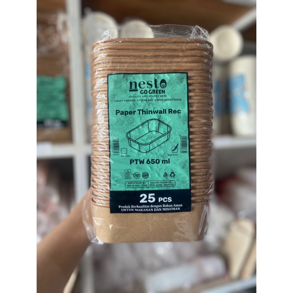THINWALL กระดาษ KRAFT RECTORANGLE 650ML/PAPER KRAFT RECUTANGLE 25 ชิ้น + LID