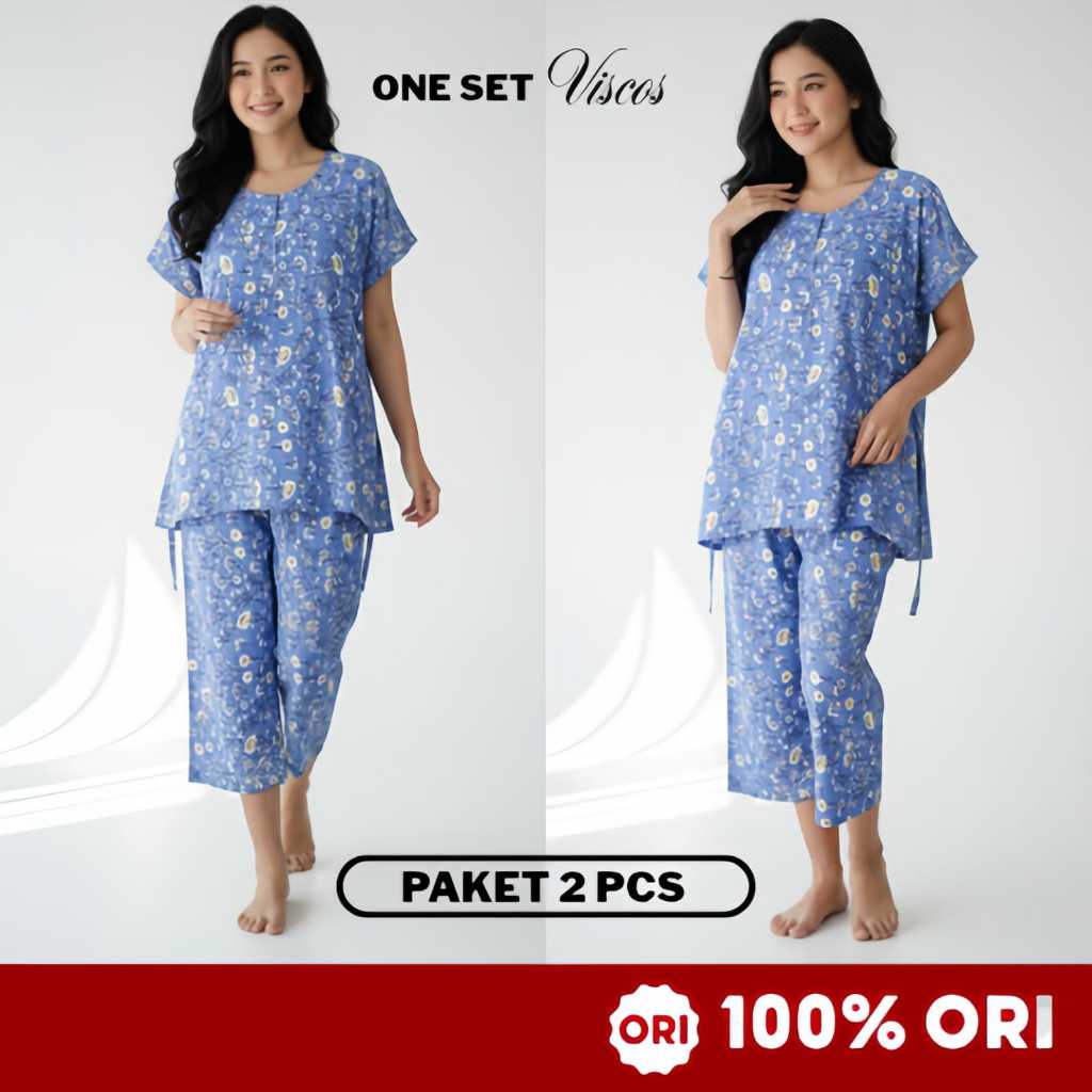 NF WOMENS - ONE SET VISCOS PYJAMA WOMENS Motif Short Sleeve 7/8 Pants Premium Set