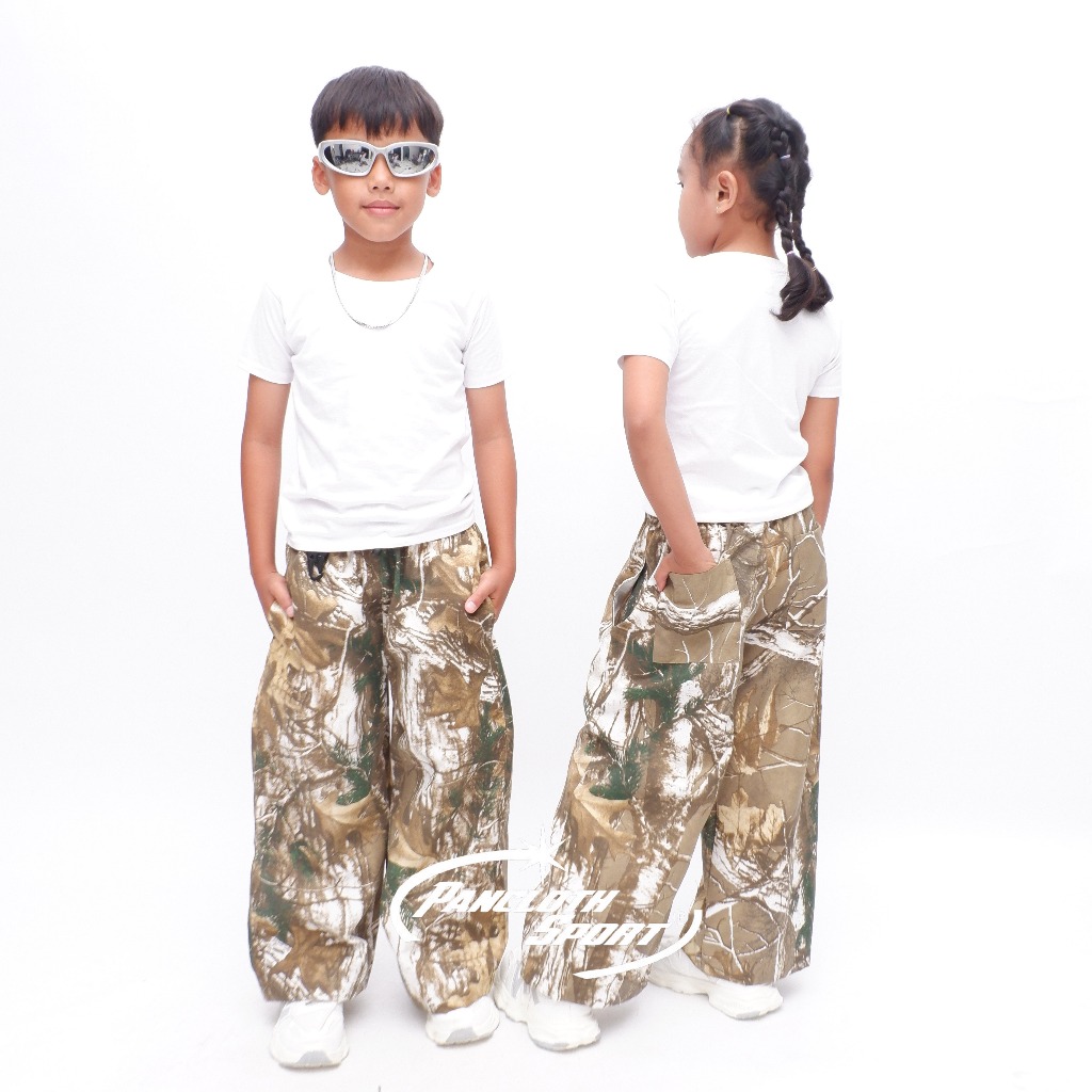 Pancloth กางเกงกีฬา Camo Big Loose Unisex Kids - กางเกง Baggy Camo Kids - กางเกงเด็ก Real Tree - Cam