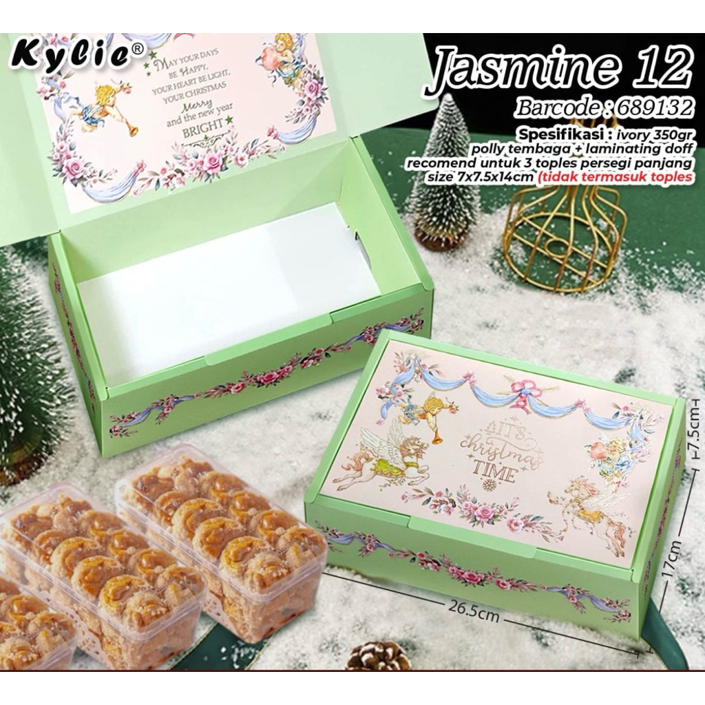 JASMINE 12 - (1 ชิ้น) กล่องเค้กคริสต์มาส 26.5x17x7.5 ซม. Spikku / Brownie / Merry Christmas Jar