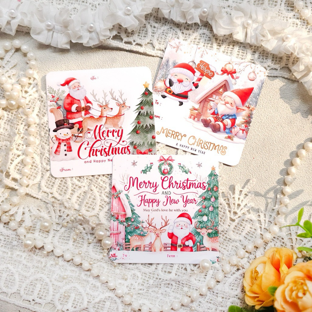 Hangtag การ์ดคริสต์มาส Christmas New Year 7.5x7.5cm การ์ดอวยพร/การ์ดอวยพรคริสต์มาส (b4)
