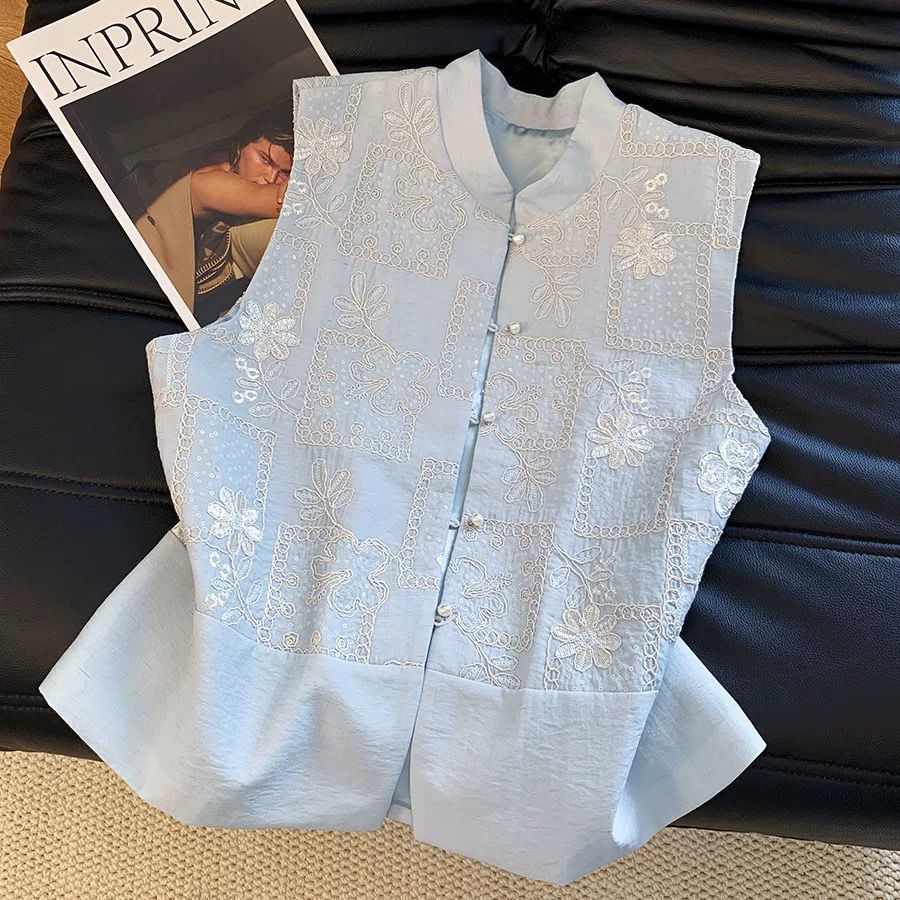 TOP 4923 QIPAO TOP / QIBAO EMBROIDERED SLEEVELESS BLOUSE / CNY CHEONGSAM TOP BLOUSE