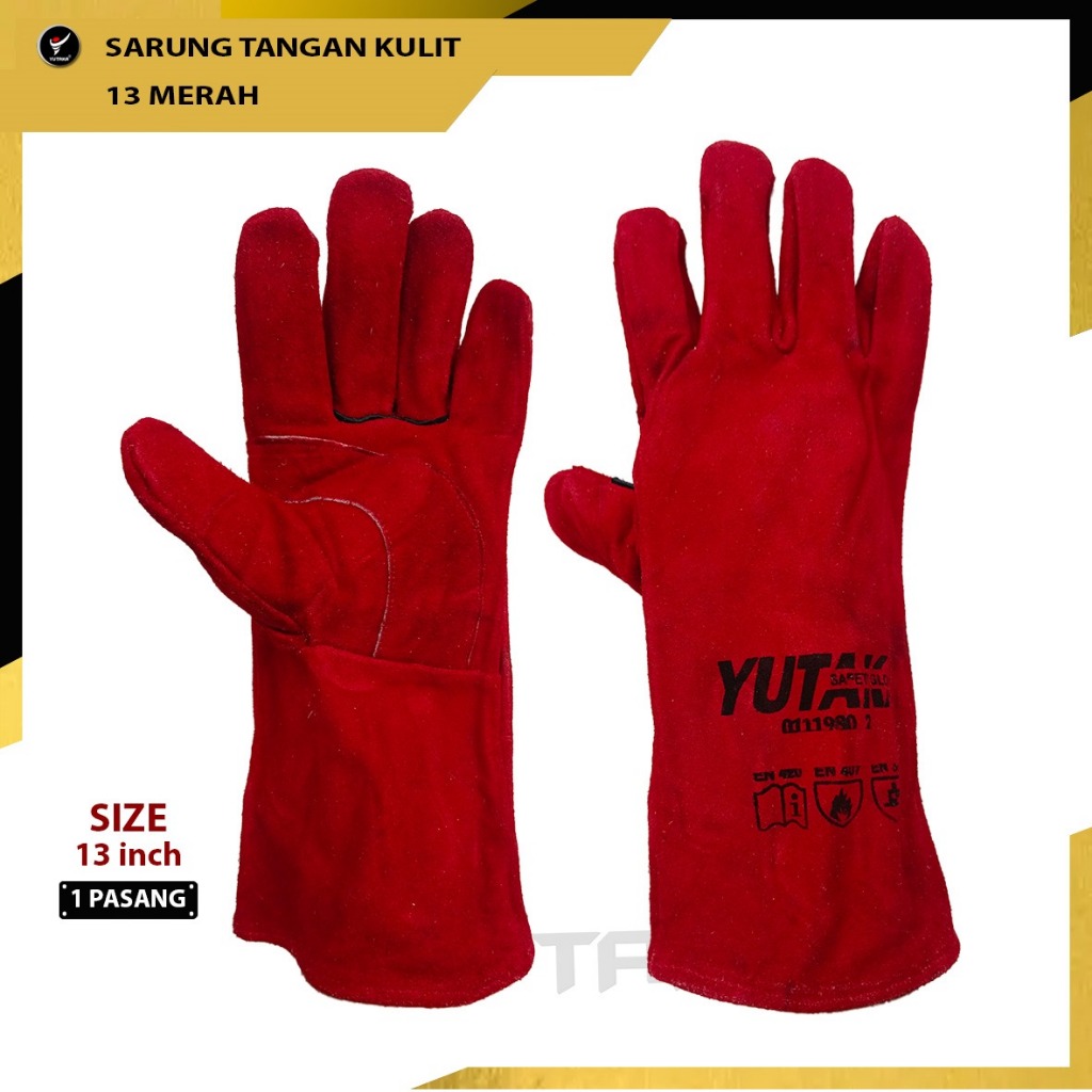 MERAH 13 INCH RED WELDING GLOVES - 13 INCH LEATHER SEAM WELDING GLOVE YUTAKA BRAND