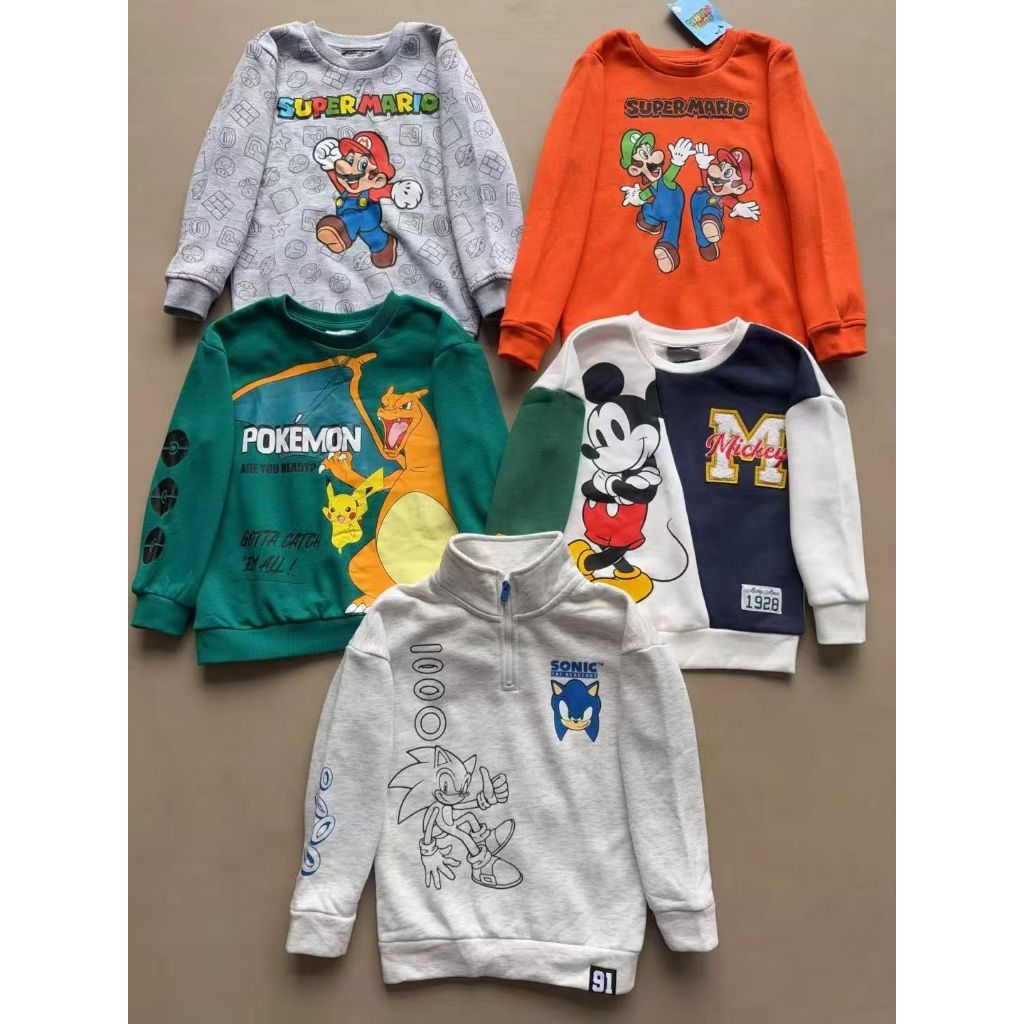 เสื้อสเวตเตอร์ Pokemon Mario & Sonic | ไซส์ 1-8y | เสื้อผ้าสเวตเตอร์เด็กผู้ชาย