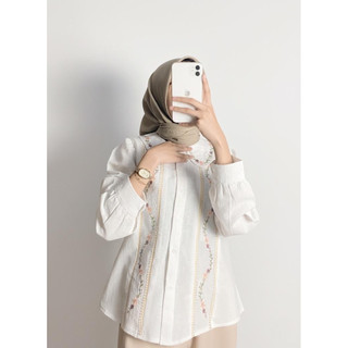 Nadine blouse atasan wanita - kemeja linen bordir - kemeja lengan panjang - blouse terbaru
