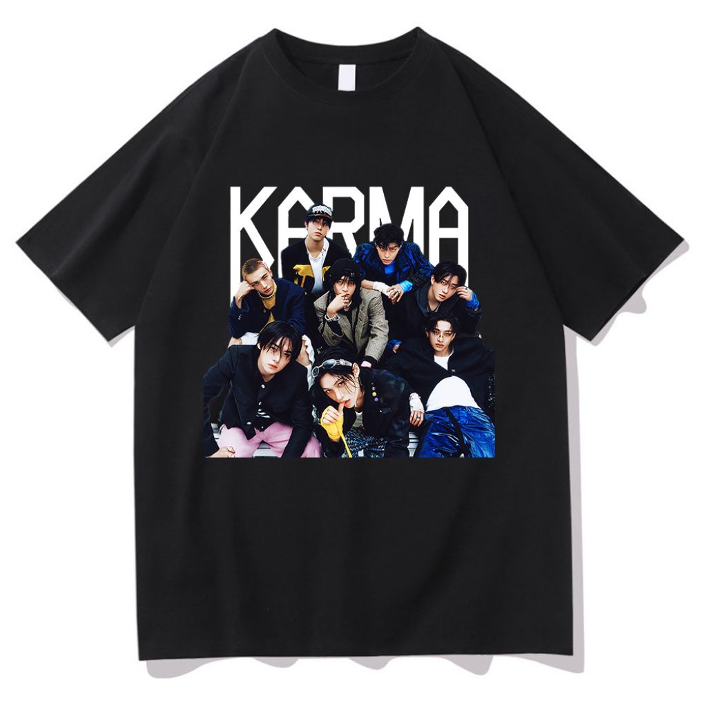 Stray Kids เสื้อยืด SKZ KARMA Photo สมาชิกทั้งหมด Unisex เด็กและผู้ใหญ่ 24s Premium Oversize เสื้อยื