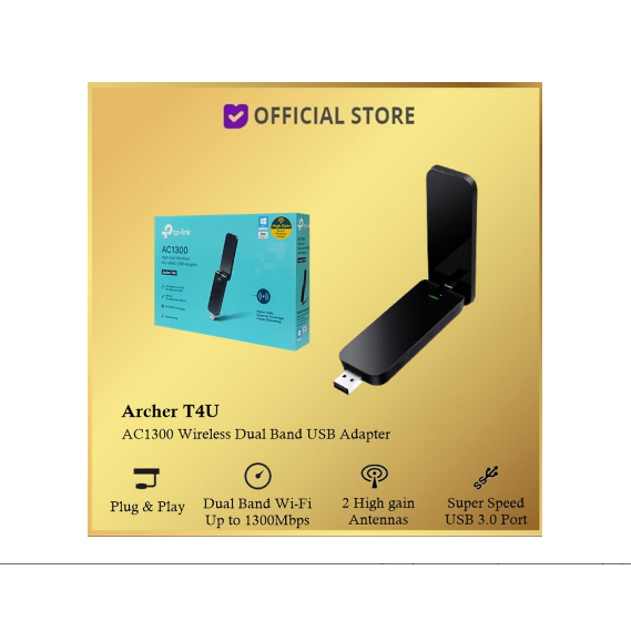 TP-Link Archer T4U AC1300 Dual Band WiFi อะแดปเตอร์ USB ไร้สาย TPLink