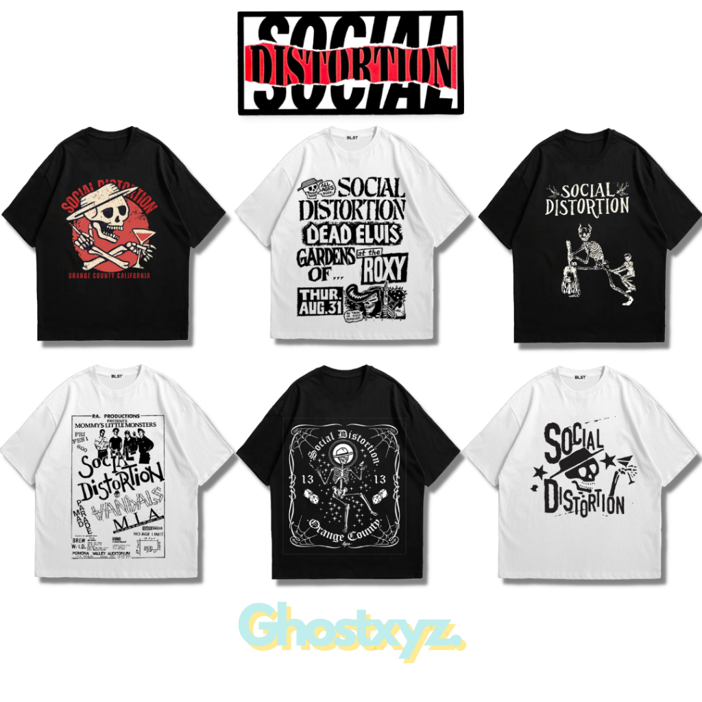 Ghostxyz เสื้อยืด Social Distortion สีดําสีขาว Oversize Vintage Tee