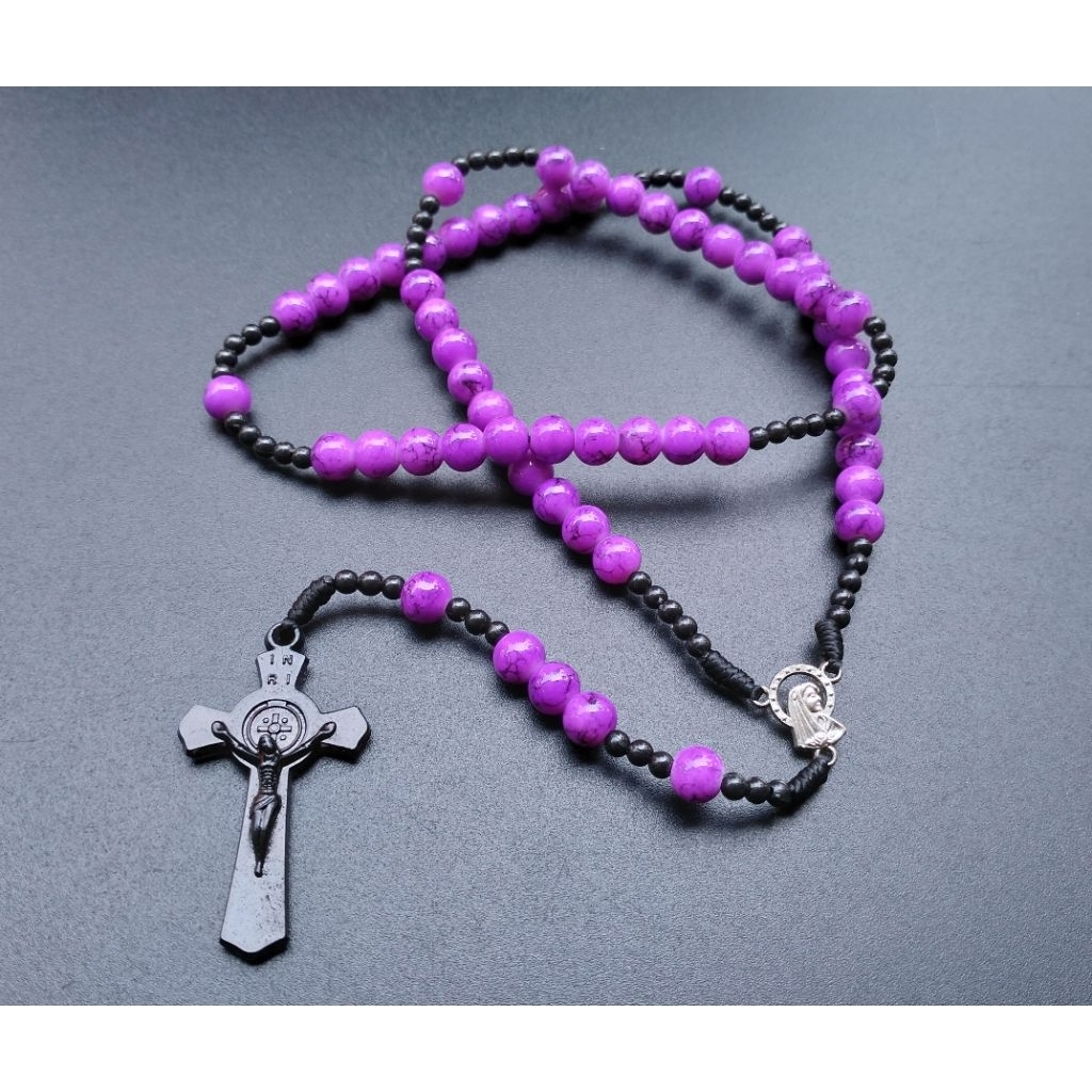 R157 CATHOLIC CROSS ROSARY HEAVY PEARL KRISTAS JADE แก้ว