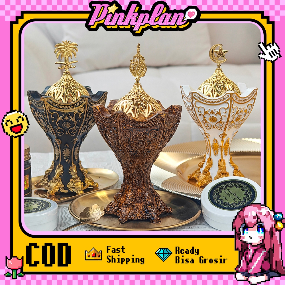 Round Mabkharah Holy Glass ธูป Burner ทองโลหะ Burner Mabharah เตาอาหรับ Minimalist Cone เรซิ่น Bukhur Holder