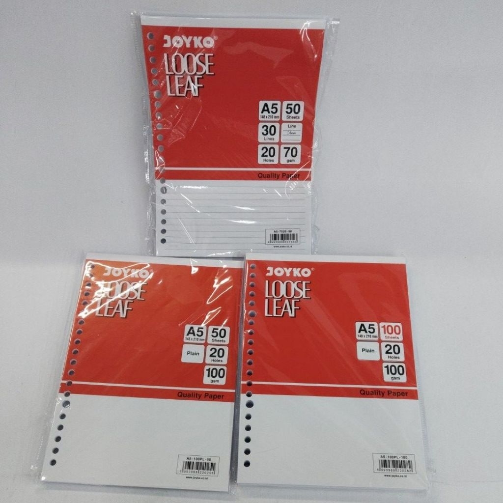กระเป๋าใบหลวม JOYKO A5||ใบหลวม A5 ธรรมดา/50-100ชุด/100gsm//แพ็ค