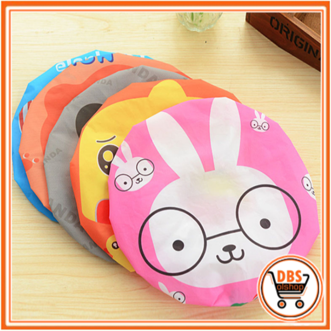 DBS - HW238 น่ารักการ์ตูนตัวอักษรหมวกอาบน้ําฝาครอบหัวผม Protector กันน้ําตัวอักษรหมวกอาบน้ําสําหรับผ