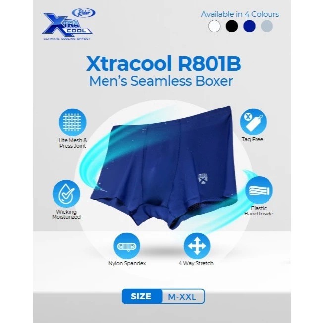 Rider Xtracool Nylon Mesh Spandex กางเกงบ็อกเซอร์ผู้ชาย R801B R801 801 [1 ชิ้น]