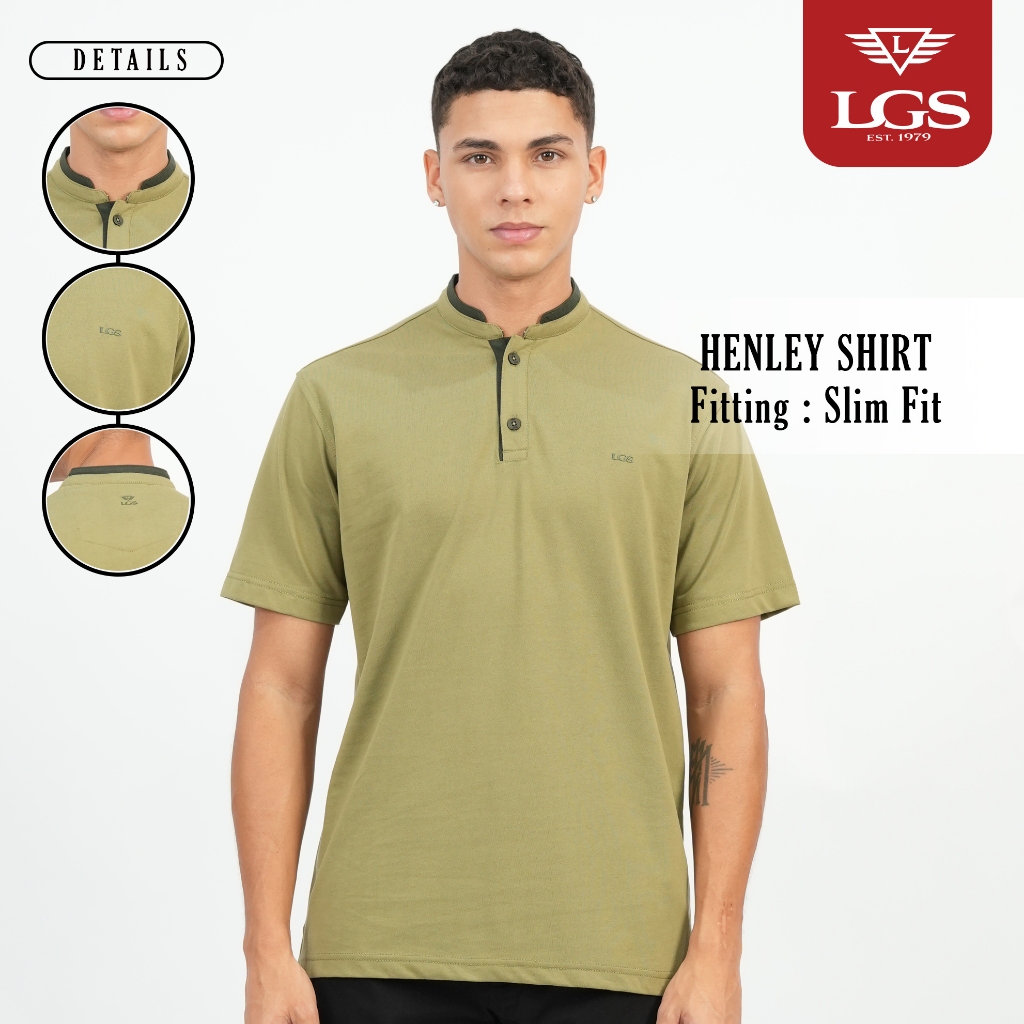 HIJAU KATUN LGS - Slim Fit - เสื้อ Henley - Plain - สีเขียว - ปุ่มคอปกที่ใช้งาน - Cotton - JPS.321.S