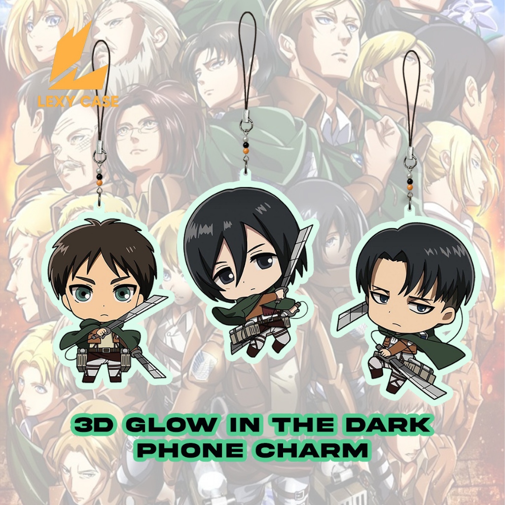 HP GANTUNGAN Attack on Titan 3D Glow in The Dark Phone Charm Mini Glossy UV Printing น่ารักน่าสนใจ K