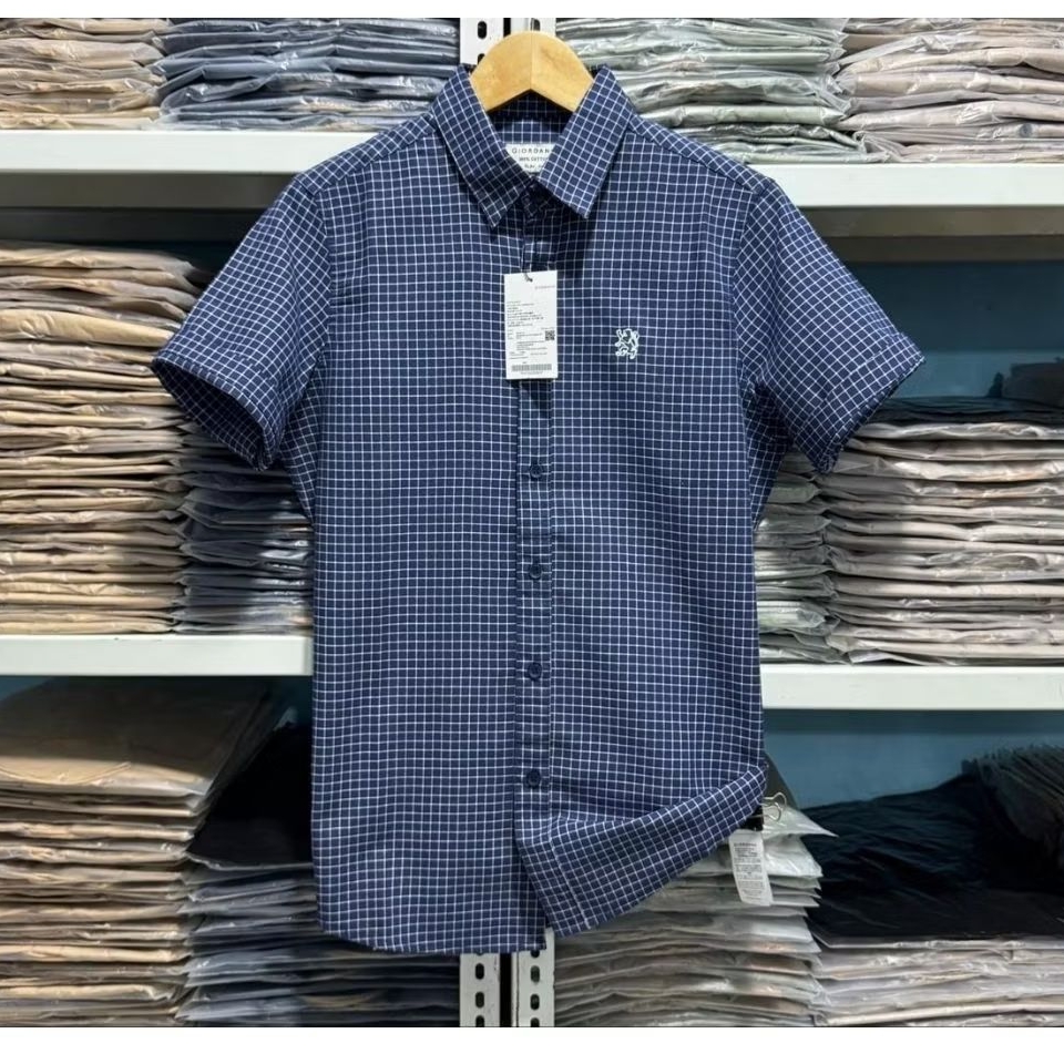 KEMEJA Giordano Premium Plaid Shirt Unisex เย็บปักถักร้อย Lion Polo Logo// Casual Basic Official Shi