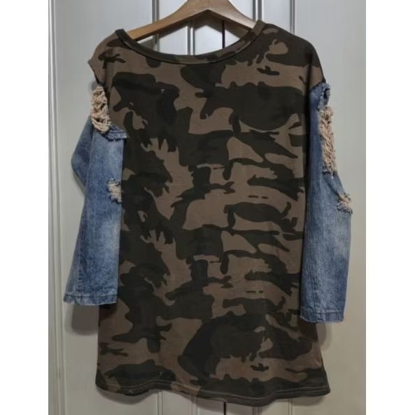 Super Fashion and Premium Ripped Jeans Sleeve Army Top HONGTIDE Boutique