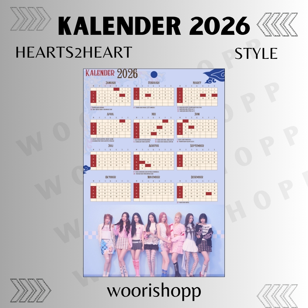 2026 CALENDAR HEARTS2HEARTS สไตล์ LAMINATED 2 ด้านข้าง KPOP UNOFFICIAL H2H CARMEN JIWOO YUHA IAN