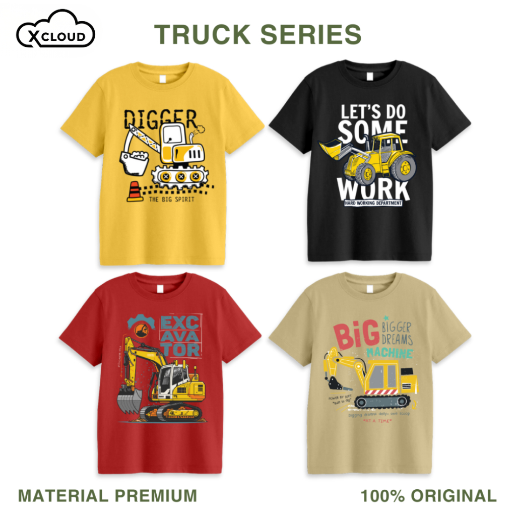 Xcloud เสื้อยืดเด็กลาย Truck Series Motif เสื้อผ้าเด็กผู้ชาย&เด็กผู้หญิง เสื้อเด็กลาย อายุ 1 - 12 ปี