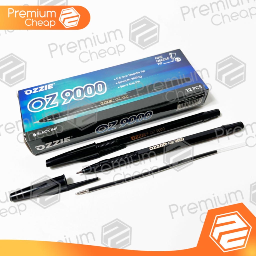 [12 ชิ้น] Ozzie OZ9000 ปากกาสีดํา ปากกาหมึกสีดําพื้นฐาน