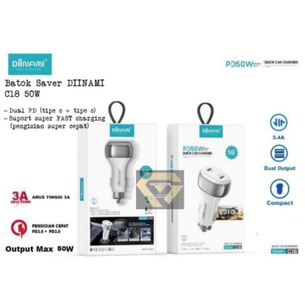 DINAMI BATOK SAVER DM - C18 50W 3A DUAL PD TYPE C + TYPE C