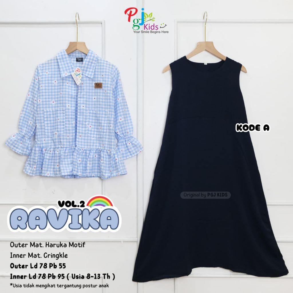 KEMEJA New Rika Tzuyang Childrens Outer Dress Set (ชุดเด็กด้านใน + เสื้อตรวจสอบคาร์ดิแกนด้านนอกสําหร