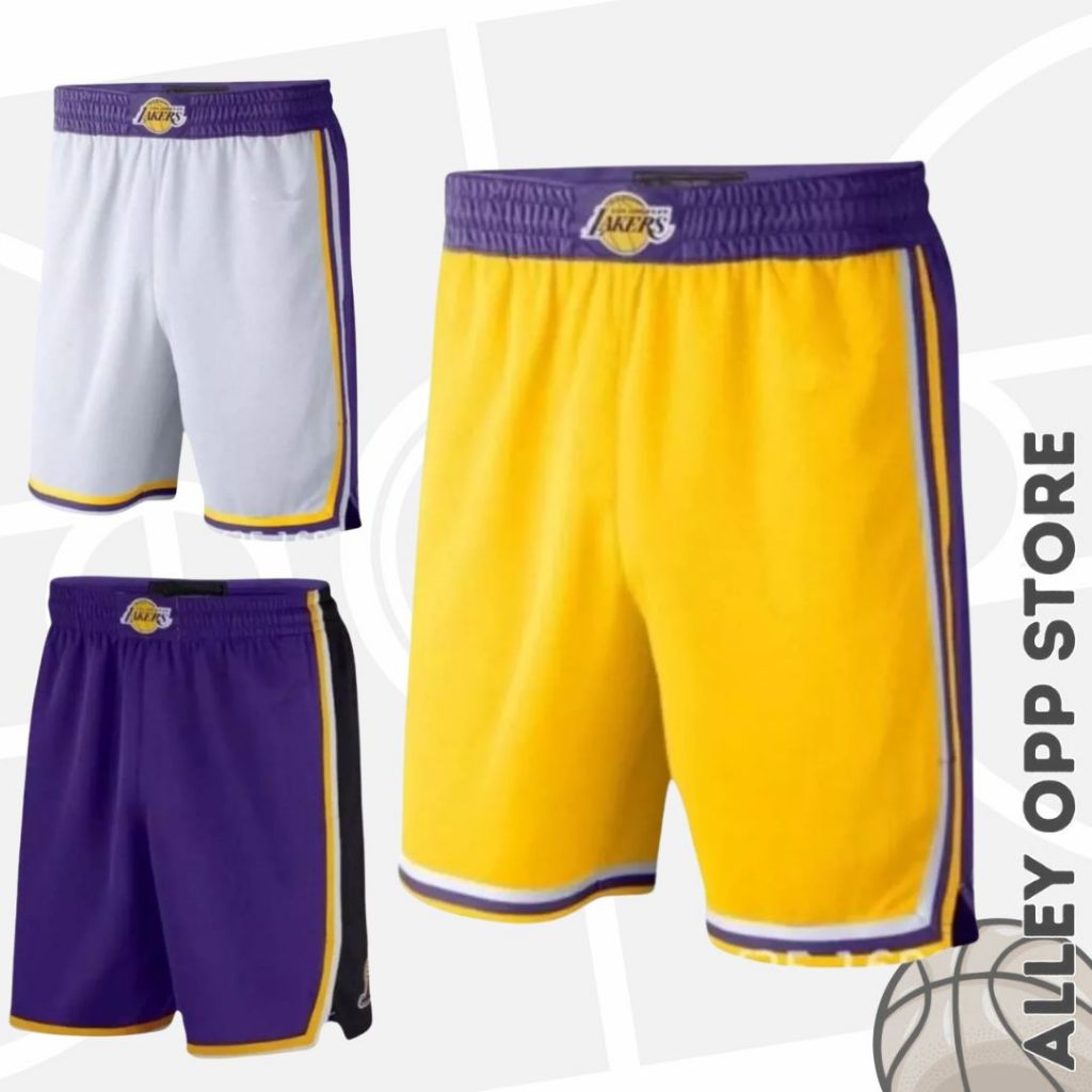 UNGU LA Lakers กางเกงบาสเก็ตบอลสีขาวสีม่วงเหลือง