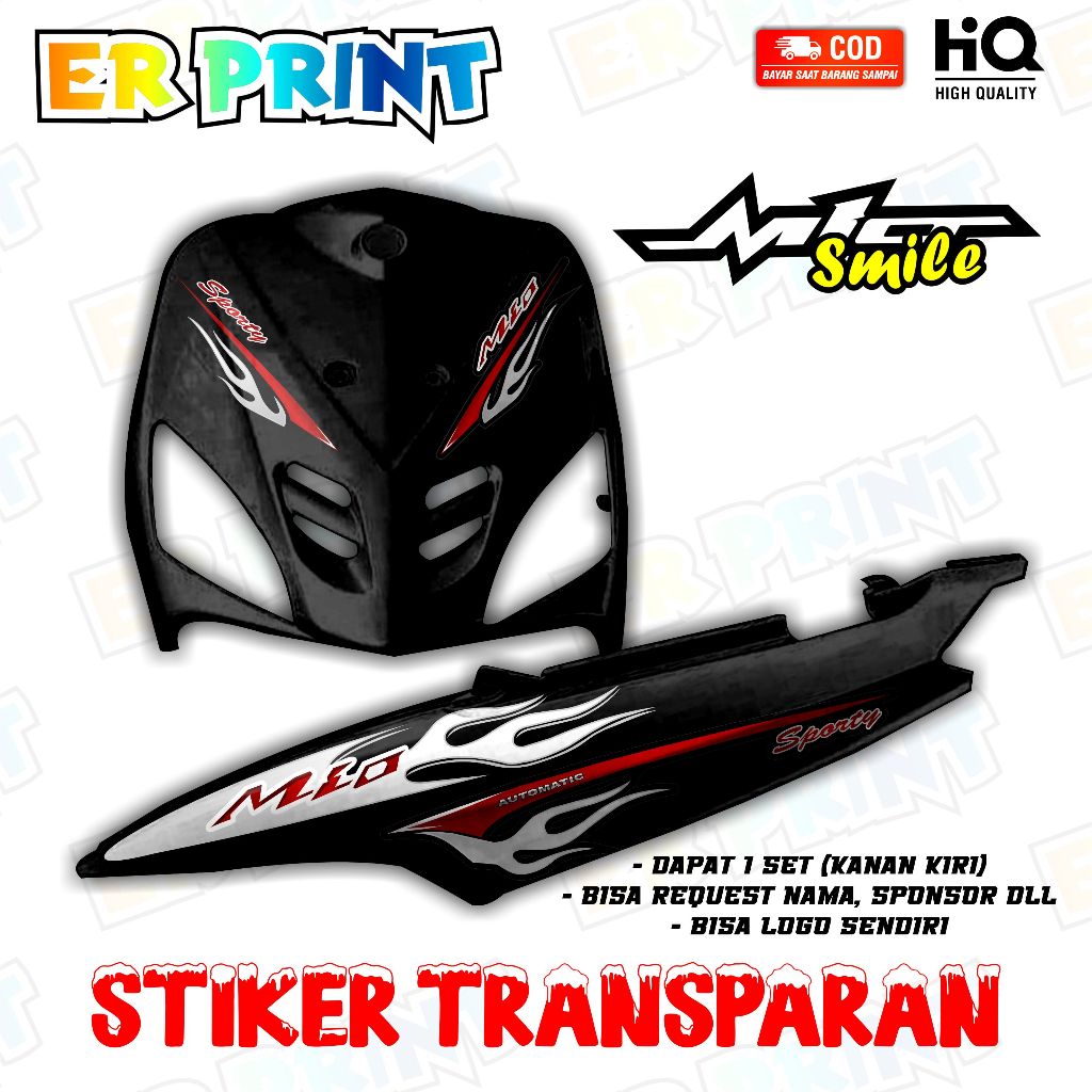 Mio Smile สติ๊กเกอร์ใส Anti-Fade Cool Mio Smile Striping Yamaha Mio Smile Fire Design Striping