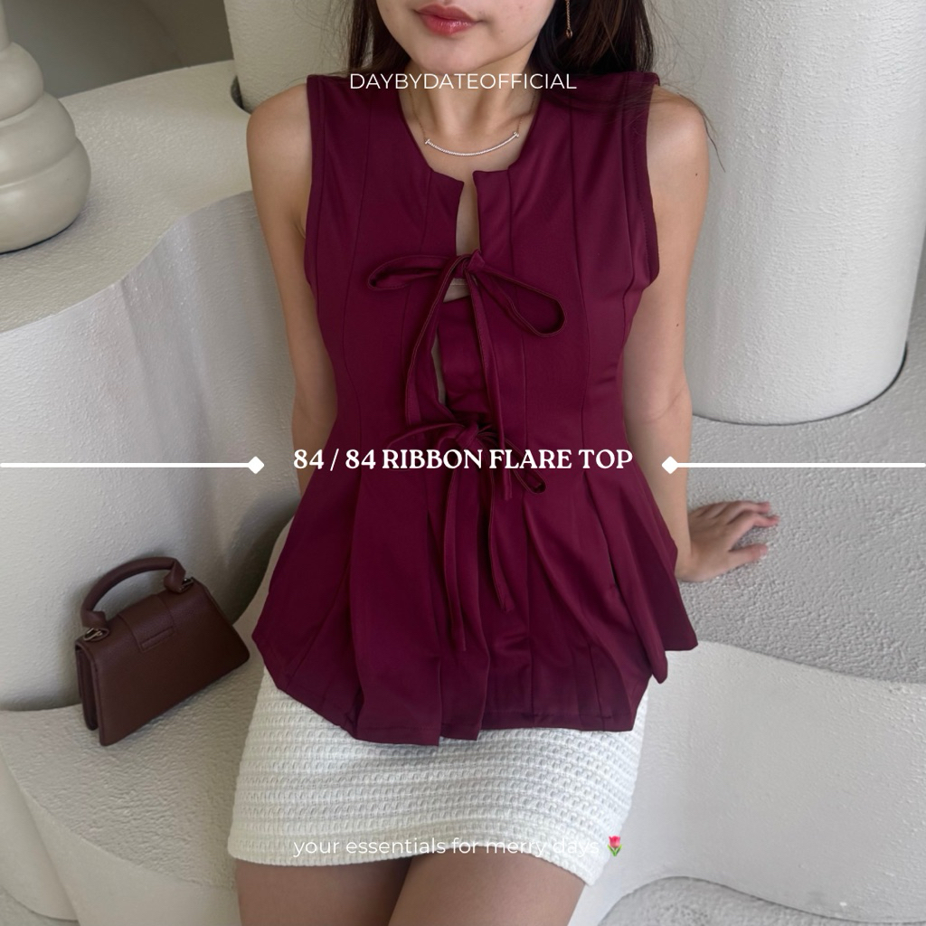84 / 84 เสื้อบานริบบิ้น | Coquette Top Ribbon Top Peplum Top coquette เสื้อผู้หญิงริบบิ้นด้านบน coqu
