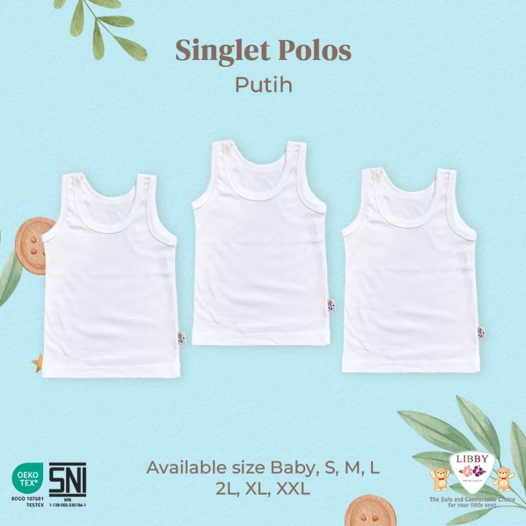 LIBBY PLAIN WHITE BABY & CHILDRENS SINGLET (1 ชิ้น)