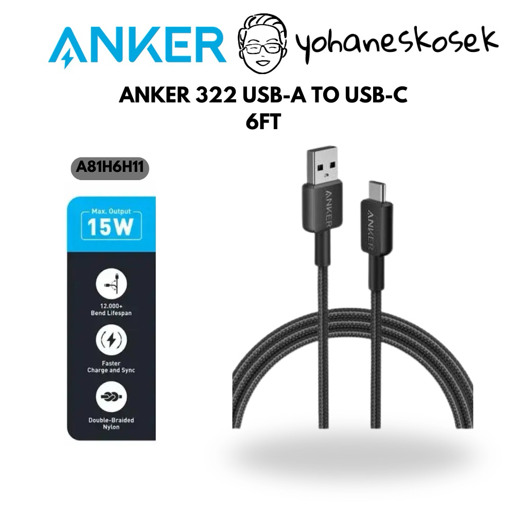 Anker 322 สายชาร์จ USB A เป็น USB C 6FT ชาร์จเร็ว