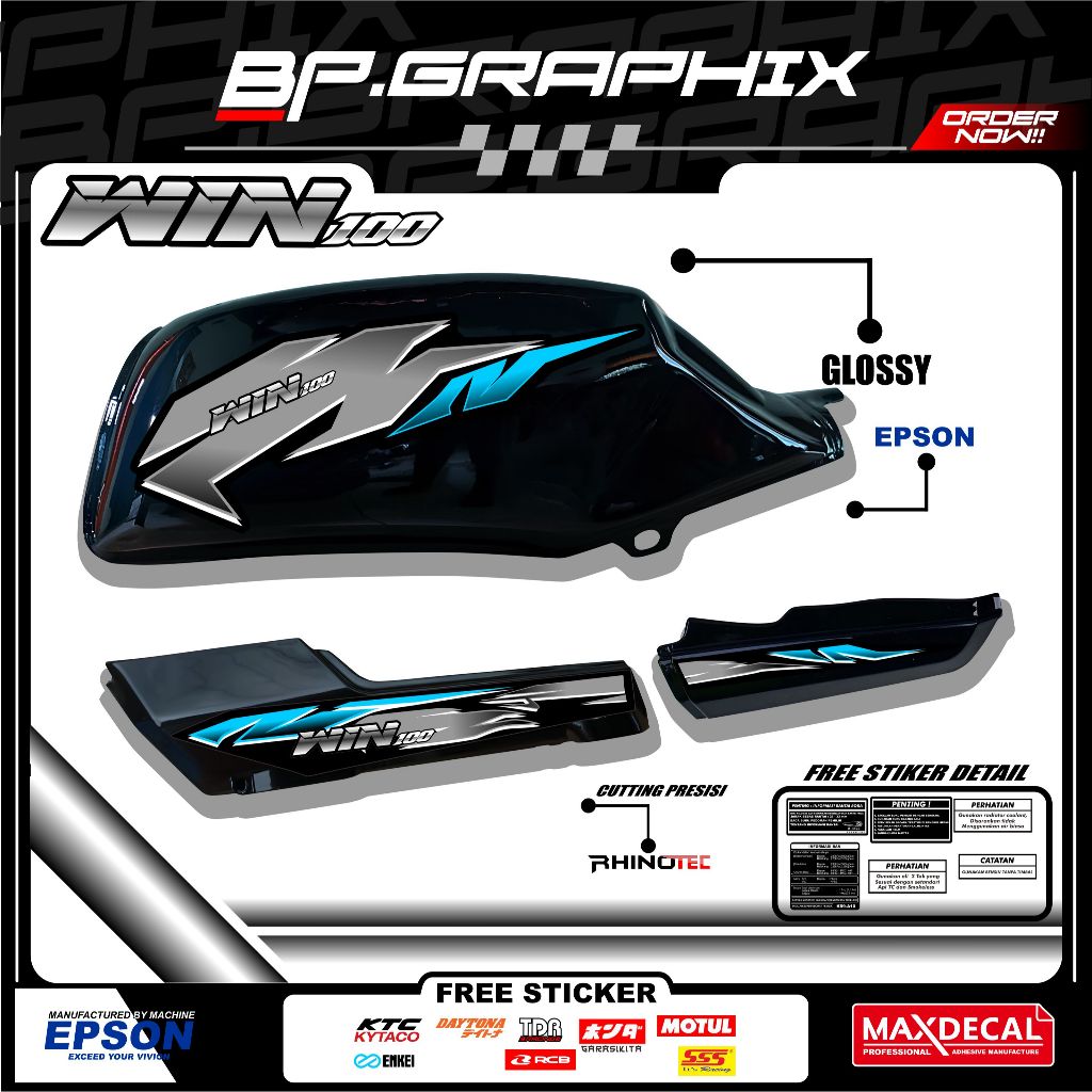 Honda Win 100 K1 Anti-Scratch กันน้ํา Striping สติกเกอร์ Variation (WN 02)