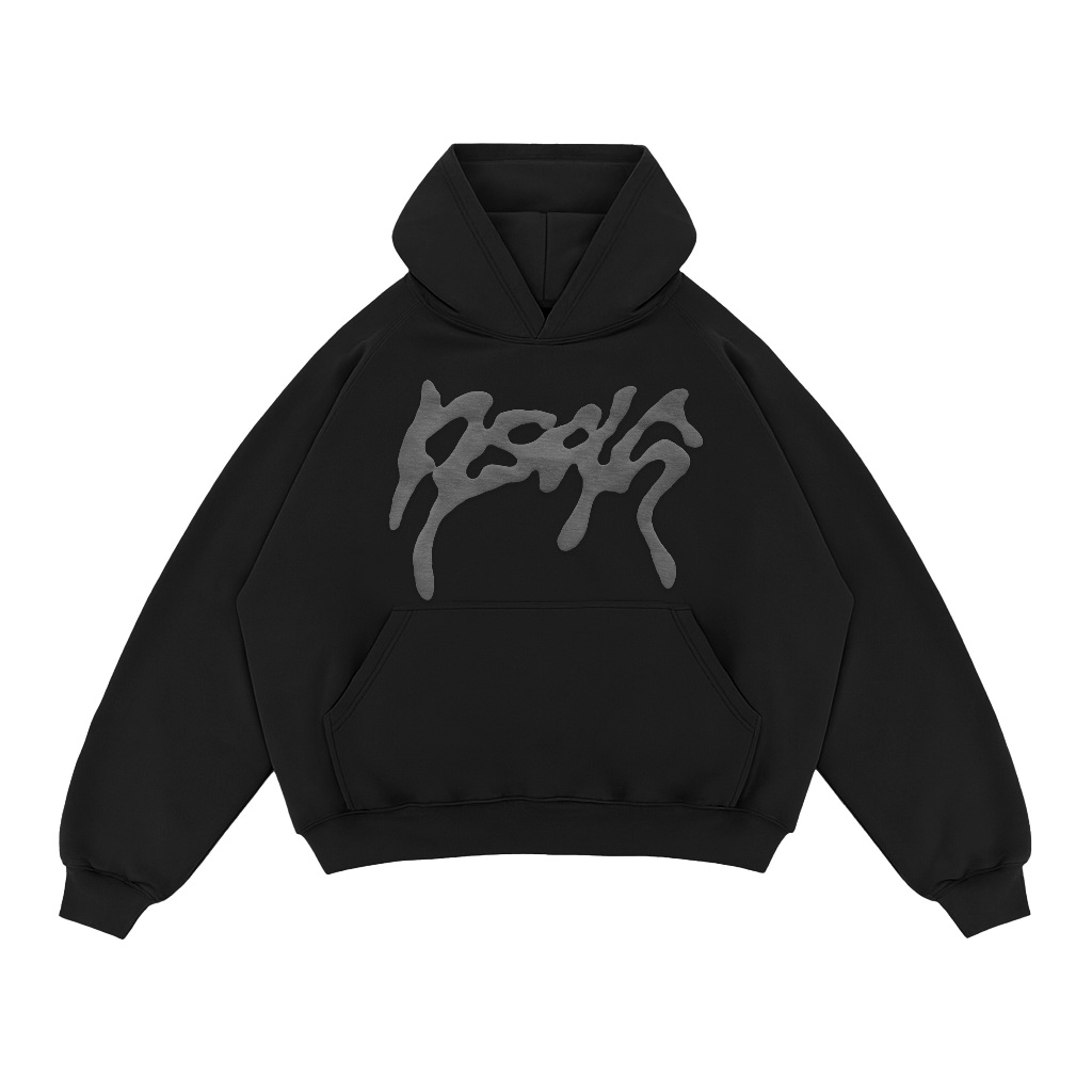 Popsicles Hoodie Boxy Large Puff Ink Doff Madness Black – Outerwea Unisex Boxyfit