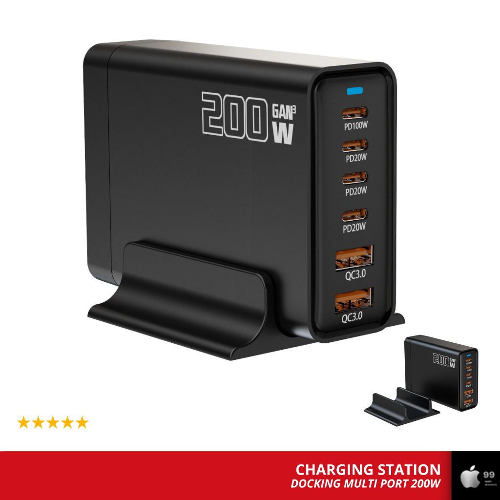 สถานีชาร์จอะแดปเตอร์ Charger Fast CHARGING GaN Pro Multi Port USB + Type C PD QC GAN3 200W