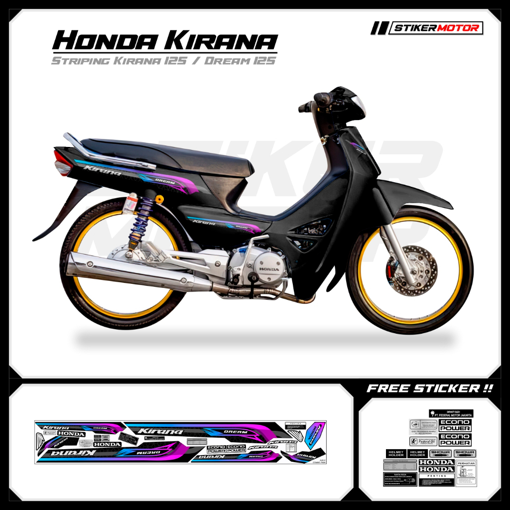 KIR37 Striping สติกเกอร์ Honda Kirana 125 Honda Dream 125 Motohai Variations Striker สติกเกอร์ Strip