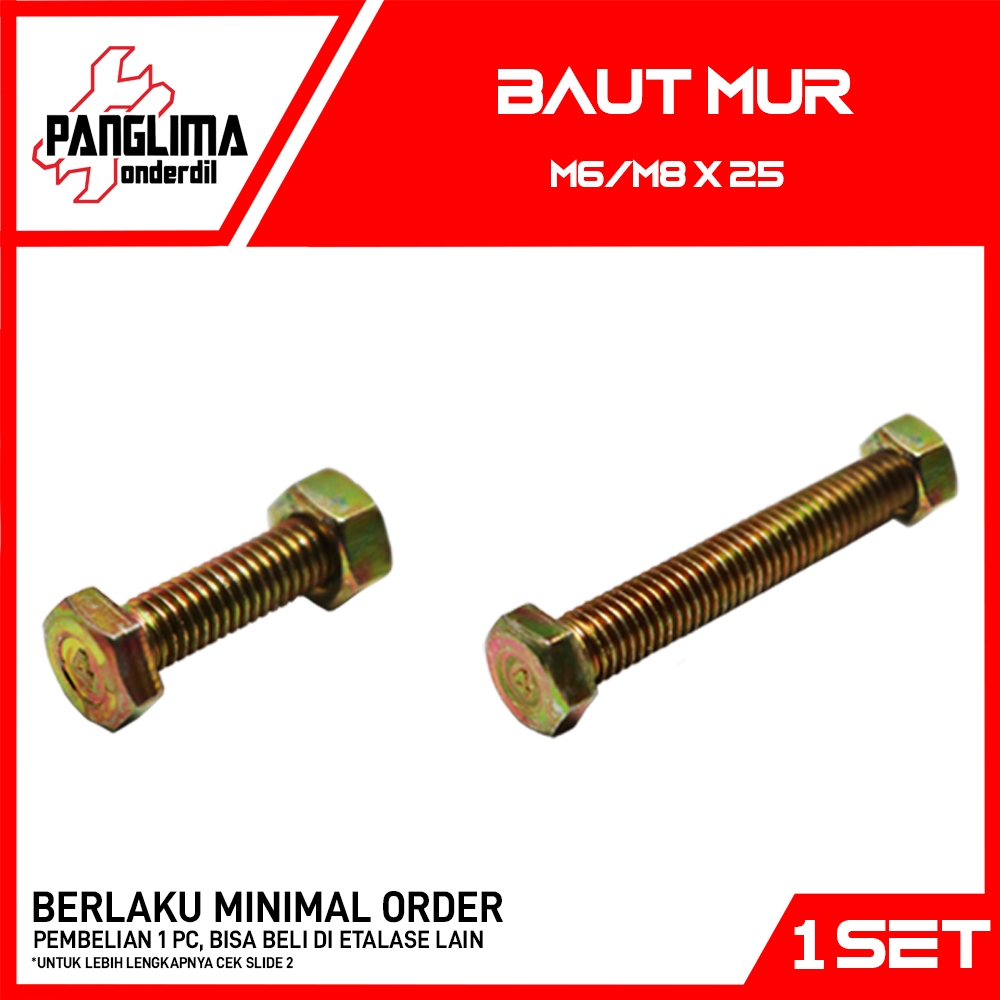 Bolt Nut M6x25 M8x25 M6 M8 x 25 8x25 M 8 6 Nut Bolt สีเหลือง 10 12