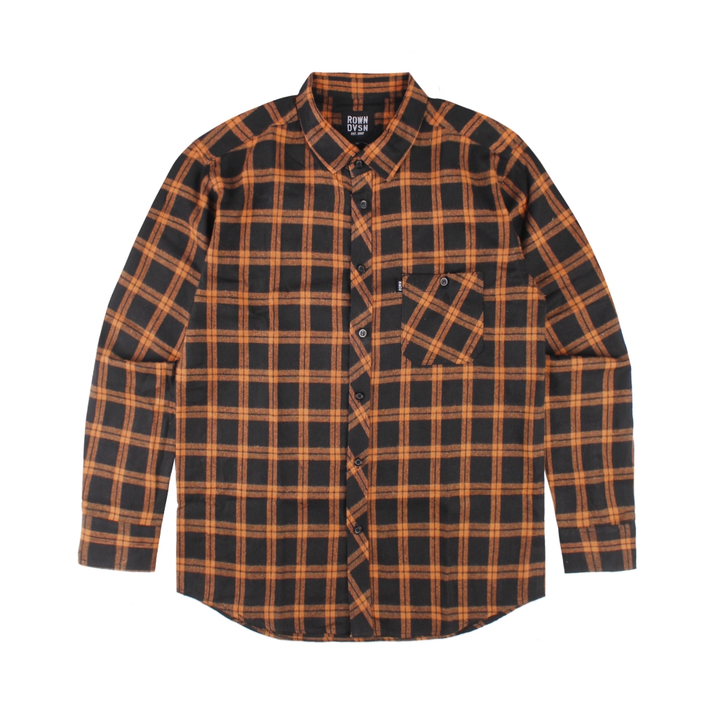 KEMEJA Rown Division Supply Flannel Shirt - Rowndvsn Dandelion Flannel Shirt สีส้มสีดํา