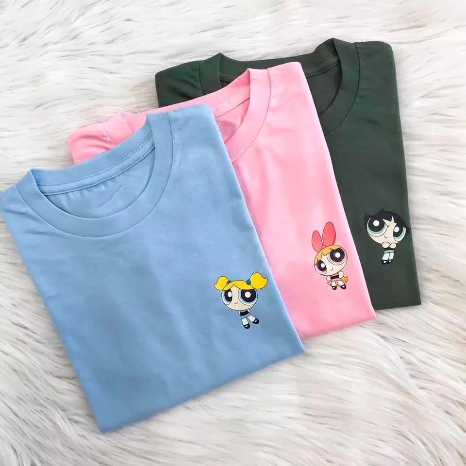 เสื้อยืดผู้หญิงผู้ใหญ่ P0wer Puff Girl Character PPG M-3XL