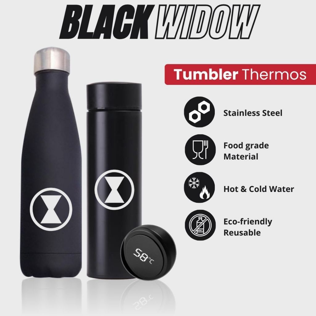 TERMOS BLACK WIDOW - TUMBLER THERMOS CUSTOM DESIGN LOGO BLACK WIDOW